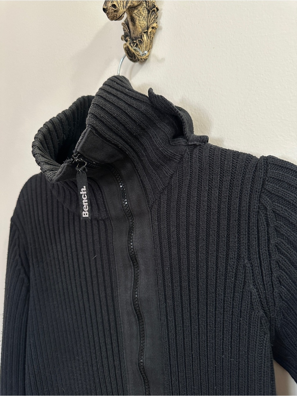 Bench Black Ribbed Zip-Up Bomber Jacket - Picture 9 of 16